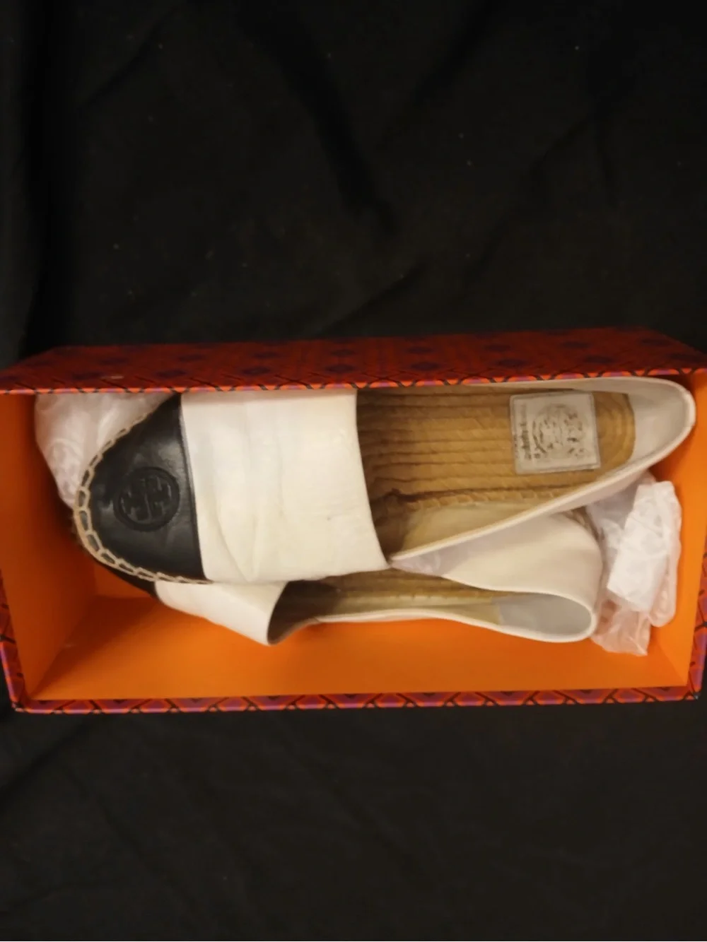 Women's White Leather Espadrille Flats with Black Cap Toe